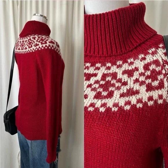 Talbots Fair Isle turtleneck sweater wool blend Medium Petite. - Picture 6 of 8